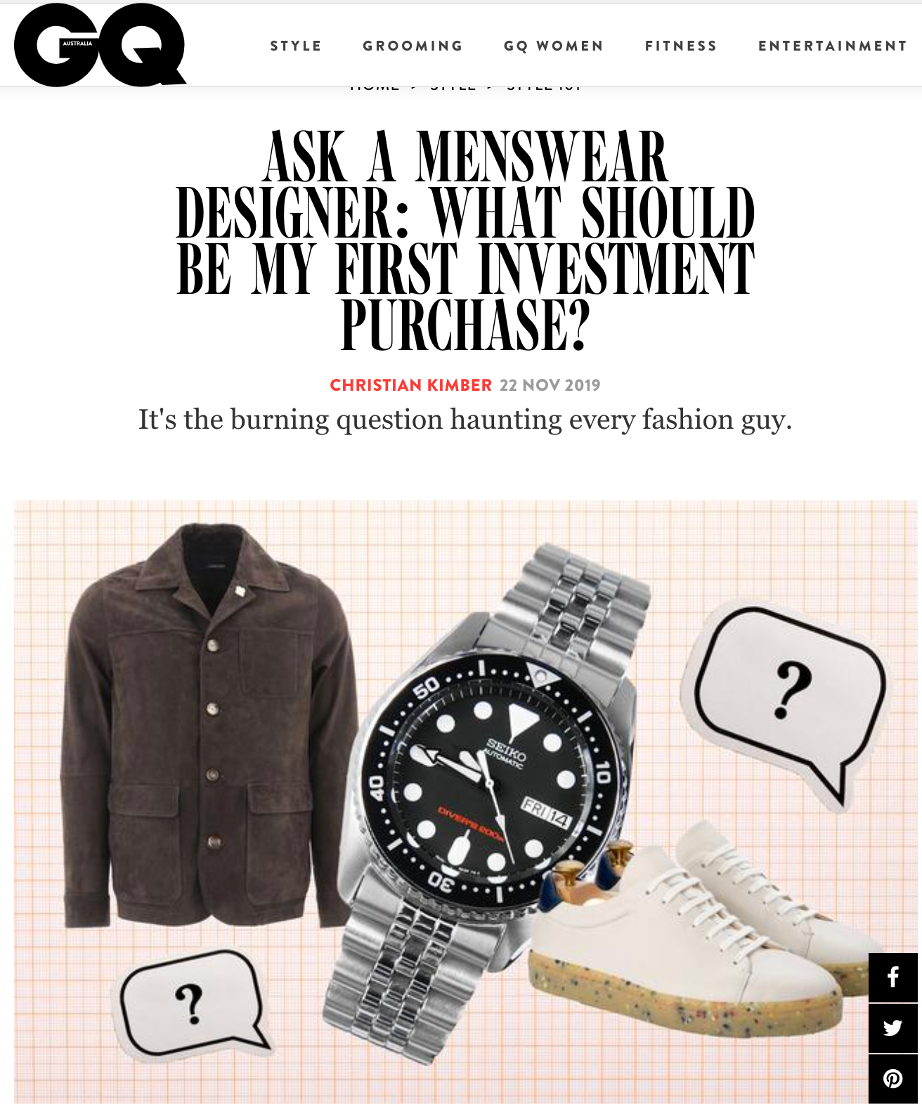 Our Monthly GQ Article: Ask A Menswear Designer: What Should Be My First Investment Purchase?