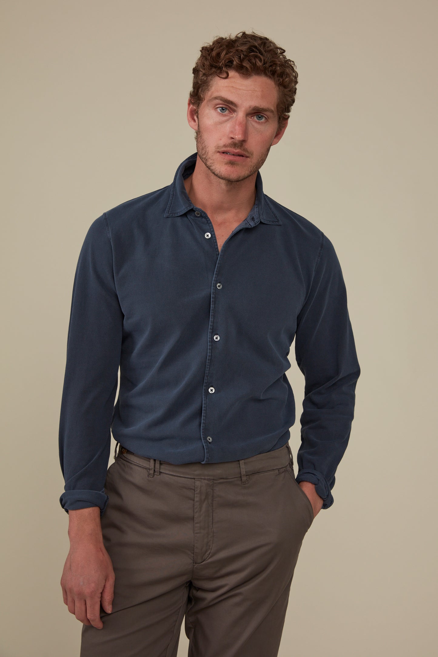 Noosa Long Sleeved Pique Cotton Shirt- Graphite