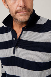 Raglan Polo Stripes - Navy and Grey