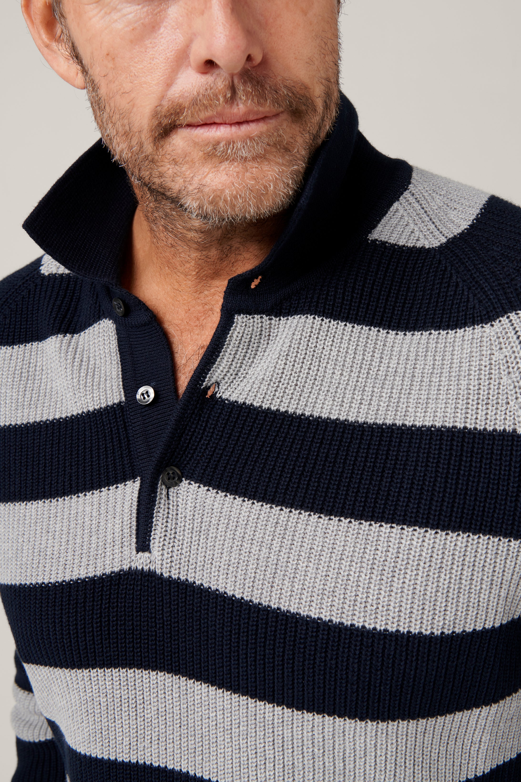 Raglan Polo Stripes - Navy and Grey