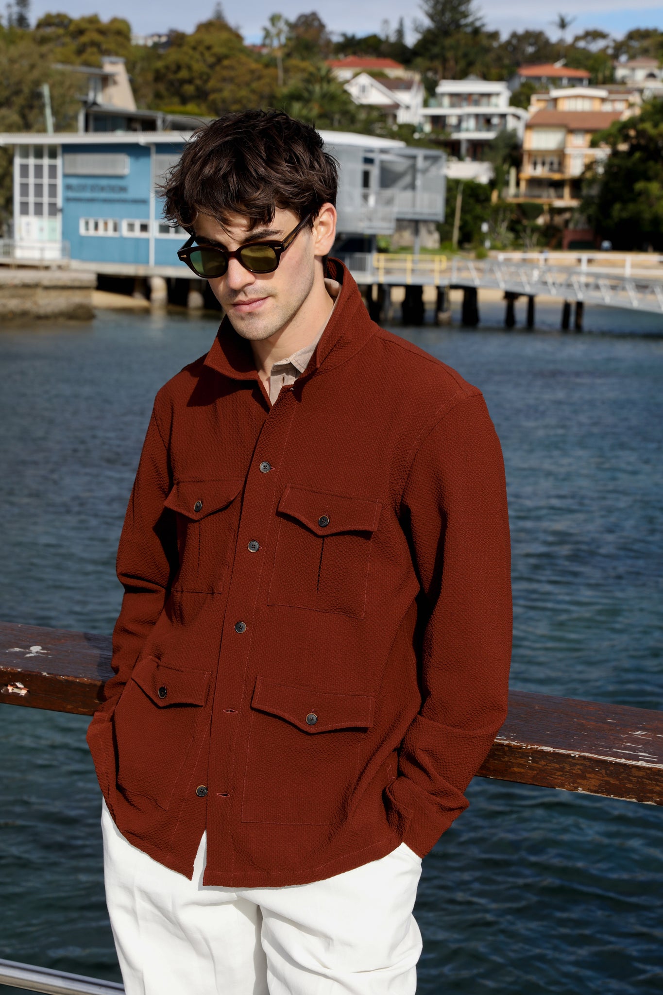 Clifton Seersucker Overshirt Virgin Wool and Mohair - Amaro