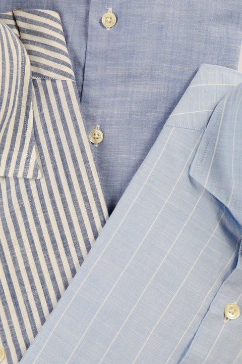 Italian Chambray Shirt - Soft Blue Stripe