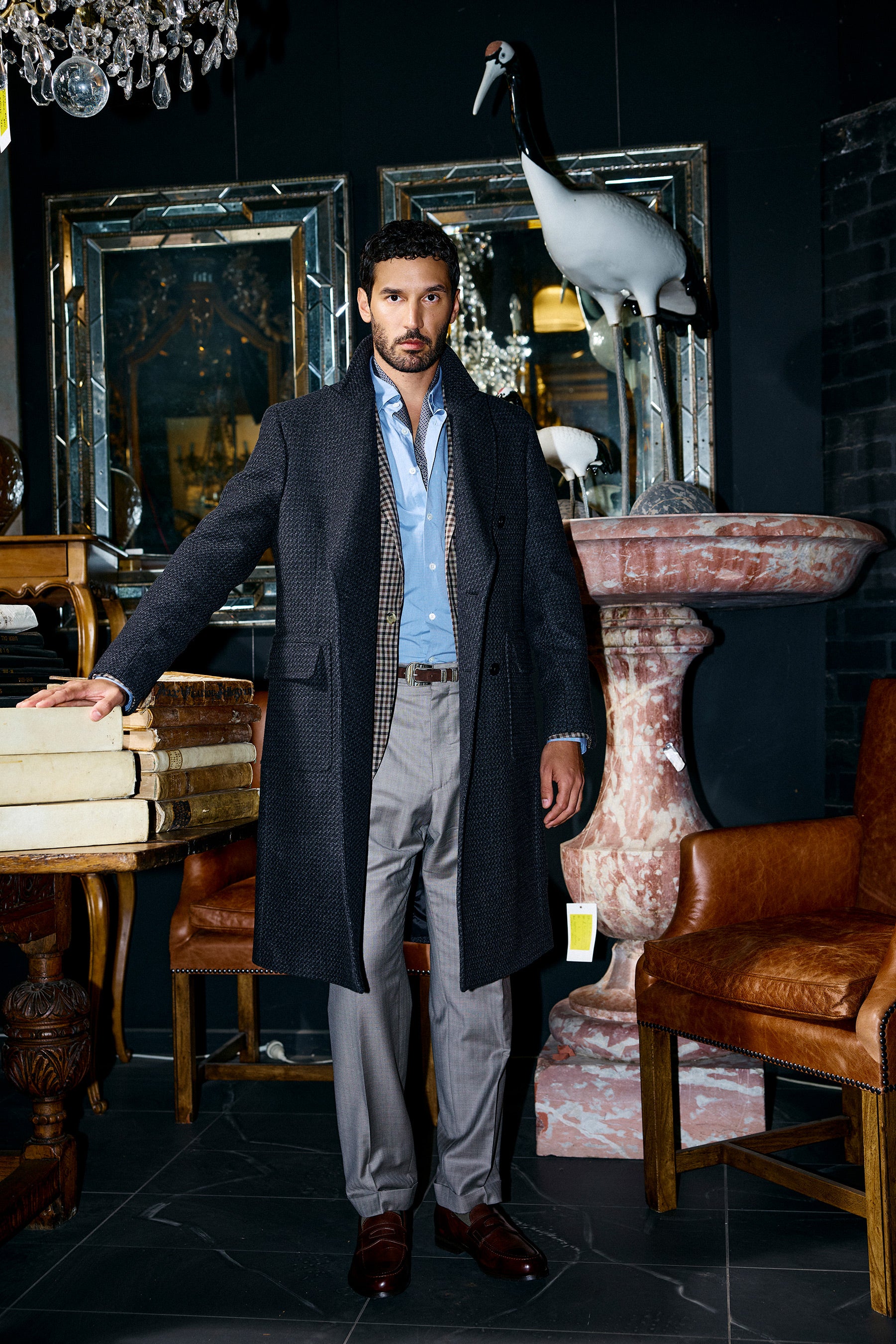 Kyneton Double-Breasted Italian Wool/Cashmere Overcoat - Charcoal Herringbone