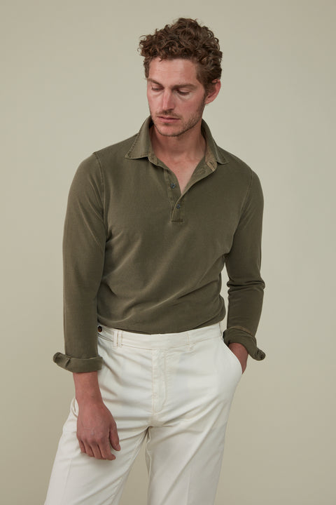 Hastings Long Sleeved Polo - Garment-Dyed Olive
