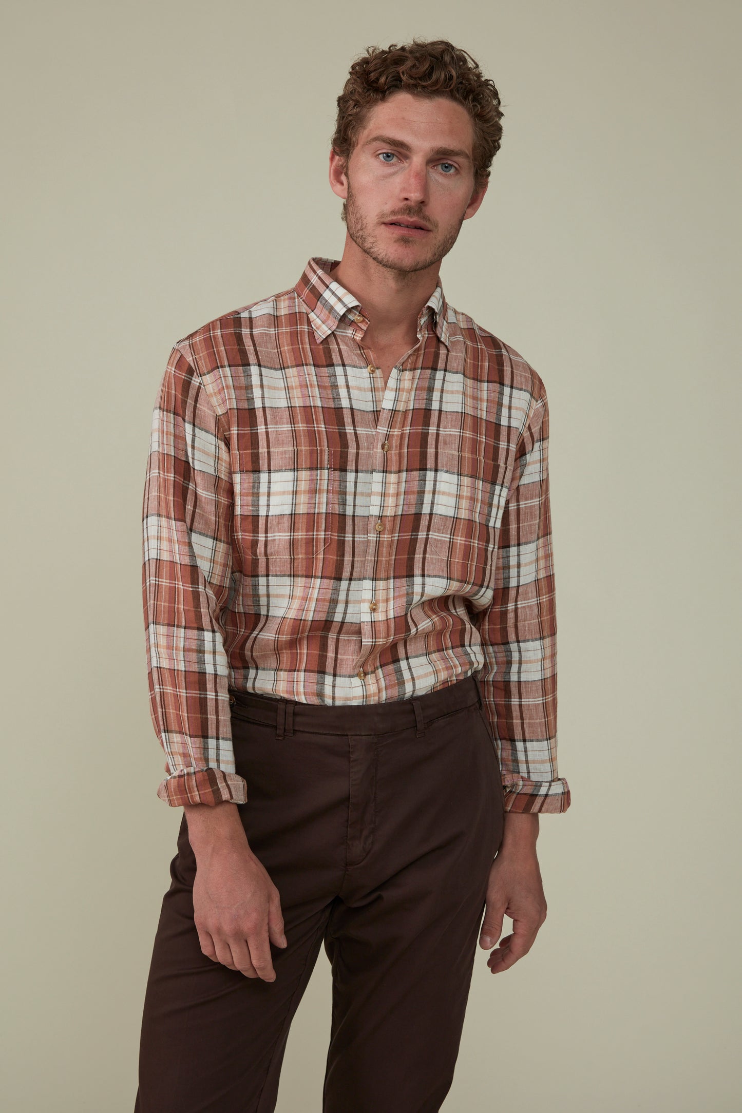 Bronte Check Linen Shirt - Maxlin Coffee - Very limited