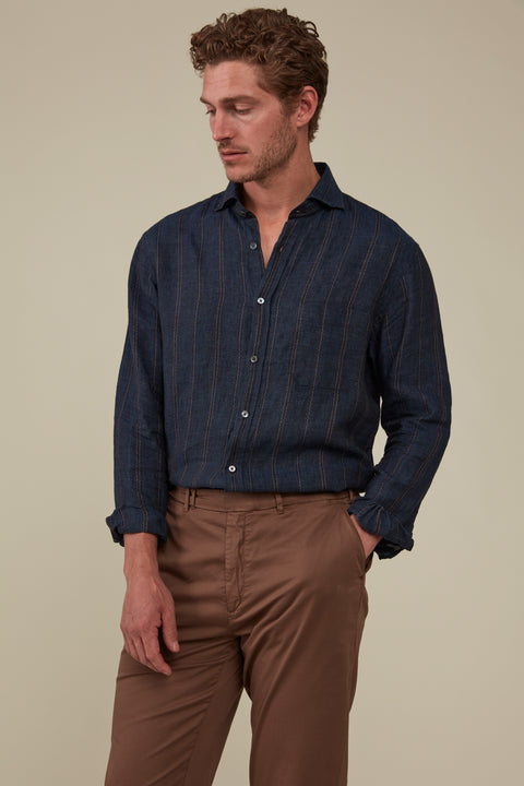 Bronte Stripe Linen Shirt - Denim Dune