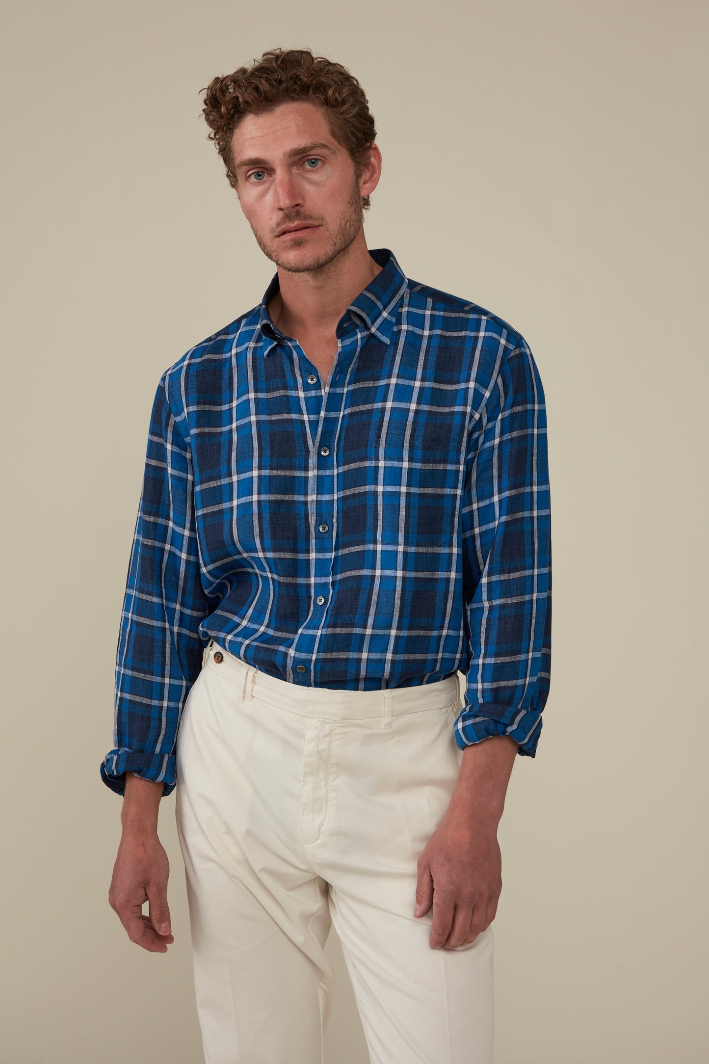 Bronte Check Linen Shirt - Malibu Blue