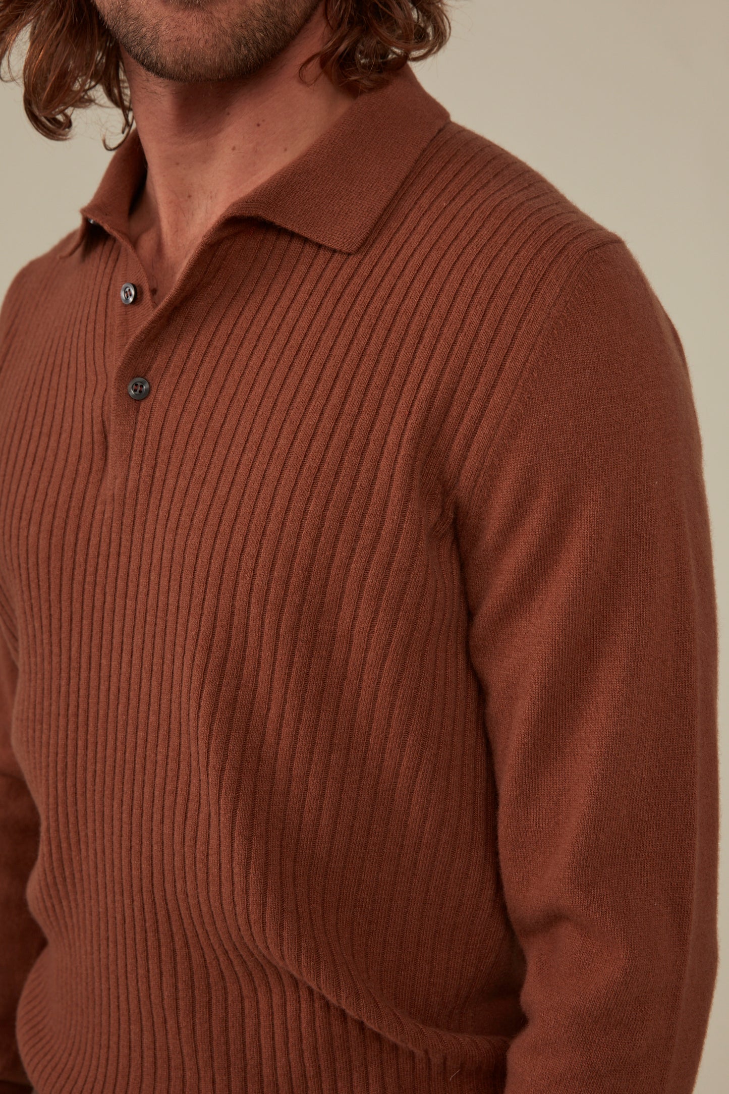 Hampden Cashmere/Wool Long Sleeved Polo - Ochre