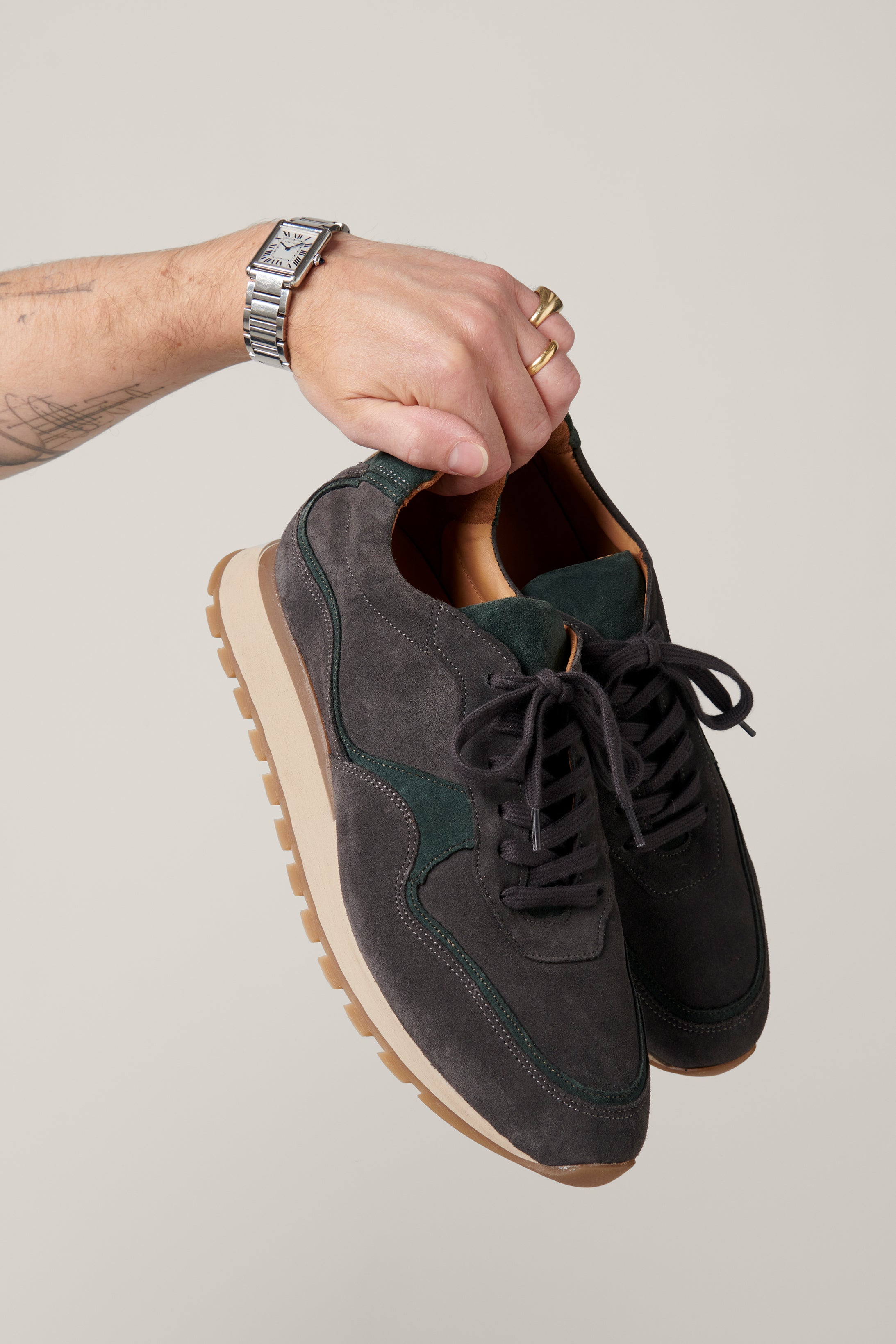 Byron Sneaker - Charcoal & Forest Green Suede