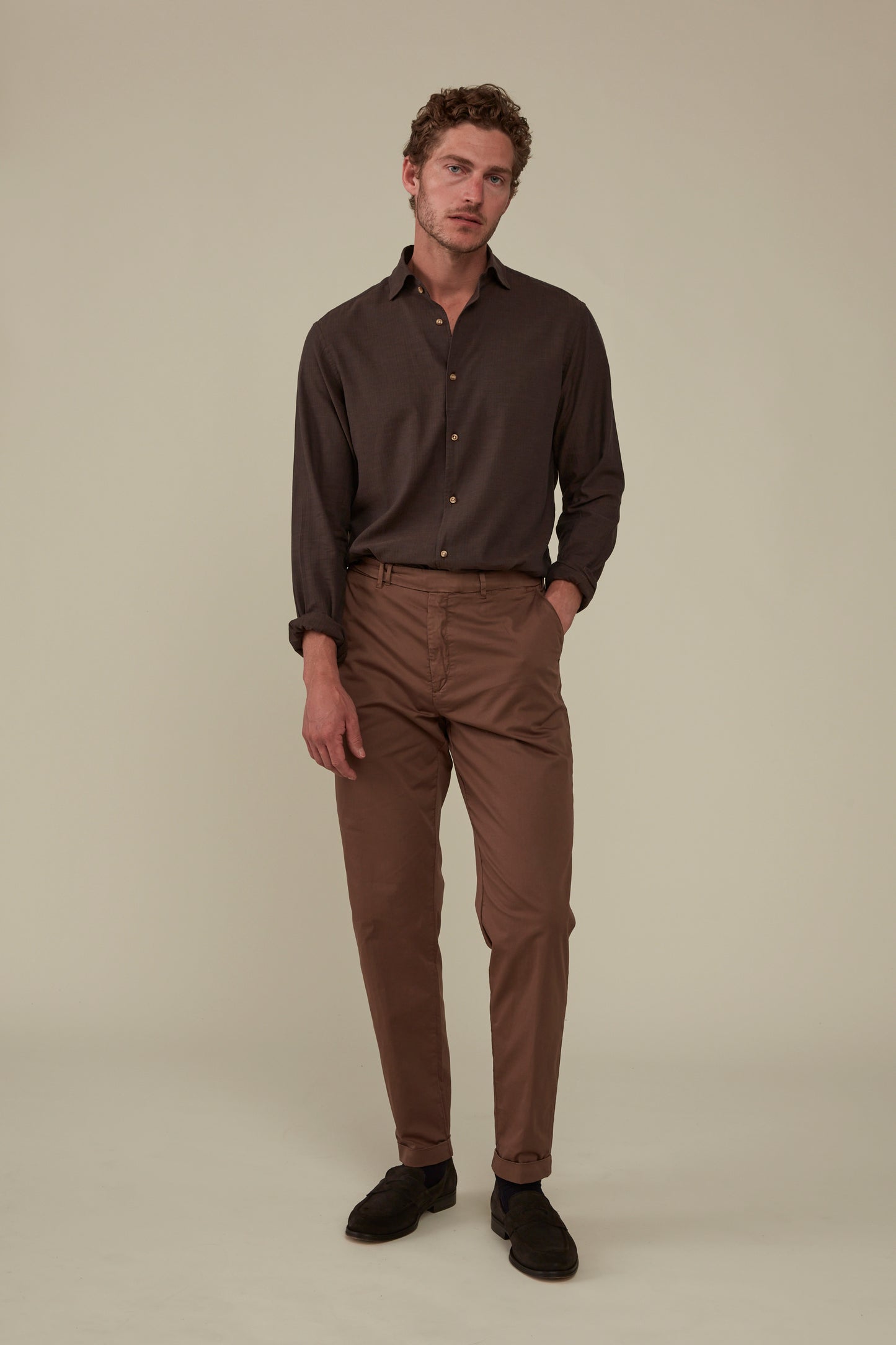 Fenner Cutaway Shirt: Chocolate Herringbone