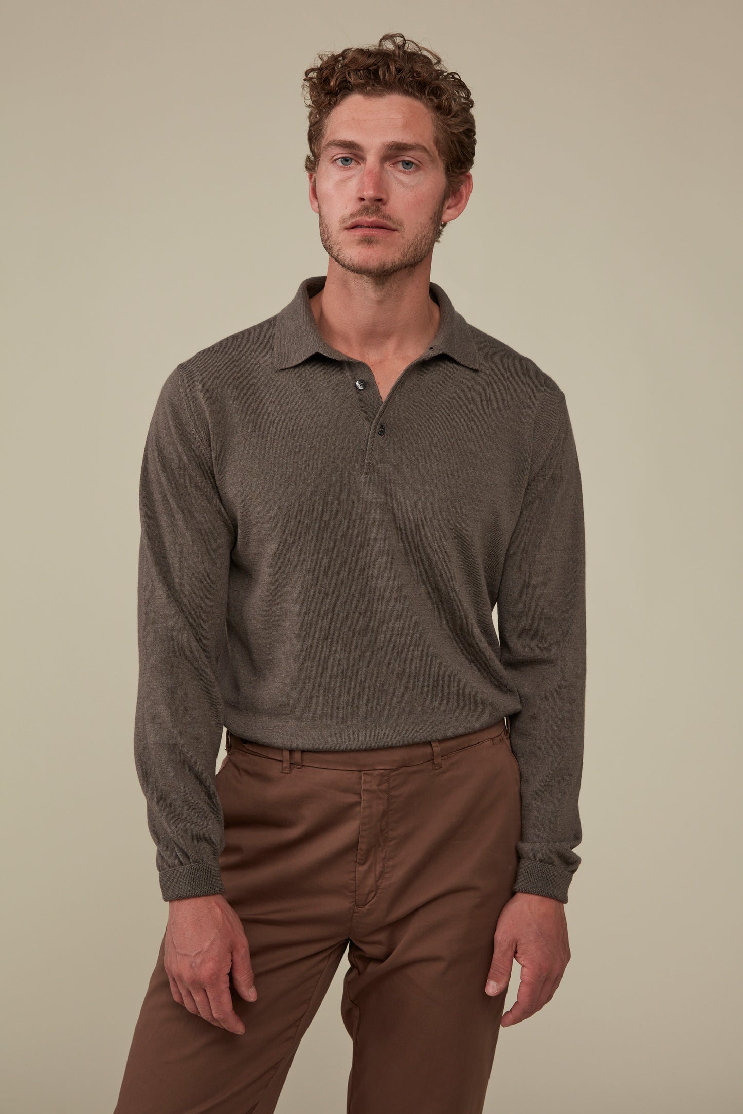 Daylesford Merino Long Sleeved Polo - Almond