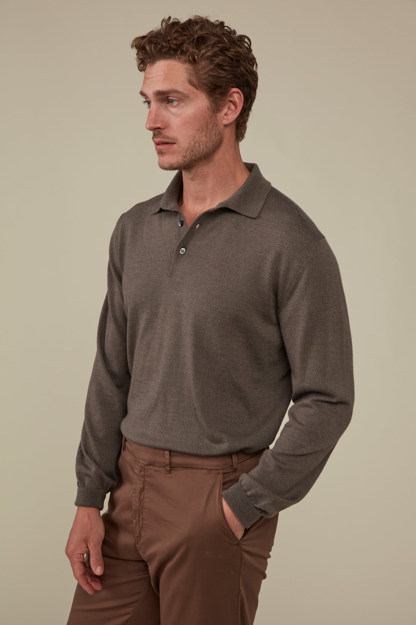 Daylesford Merino Long Sleeved Polo - Almond