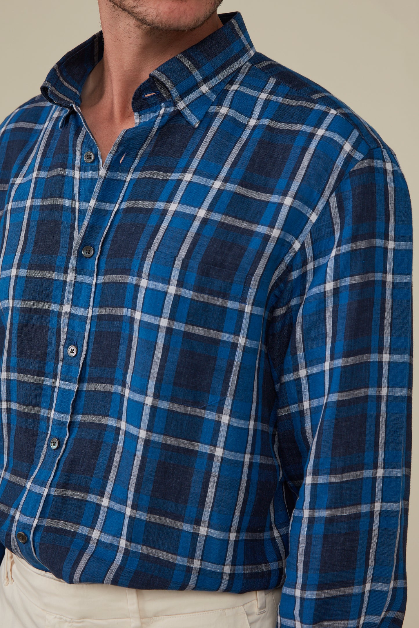 Bronte Check Linen Shirt - Malibu Blue