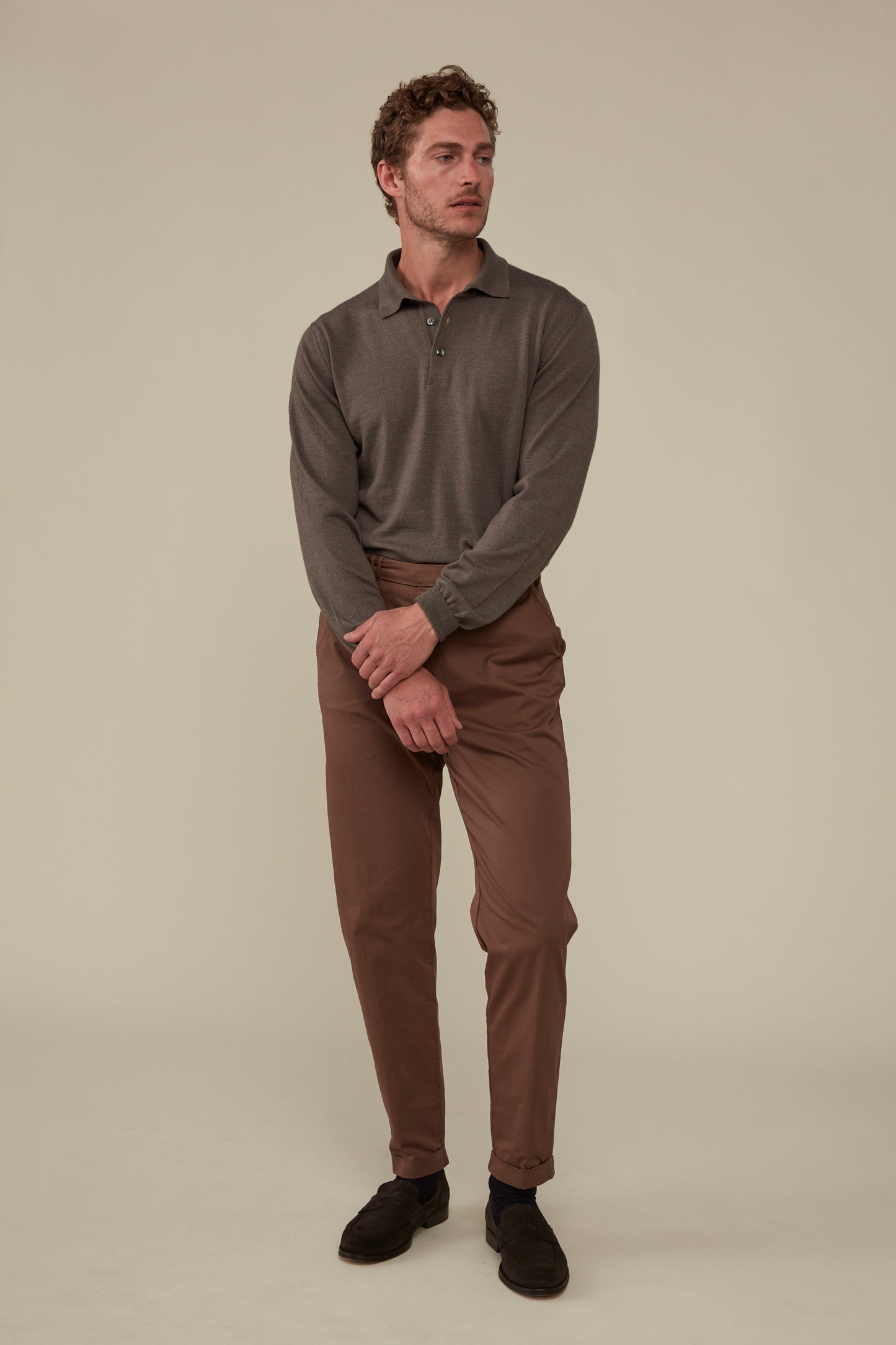 Daylesford Merino Long Sleeved Polo - Almond