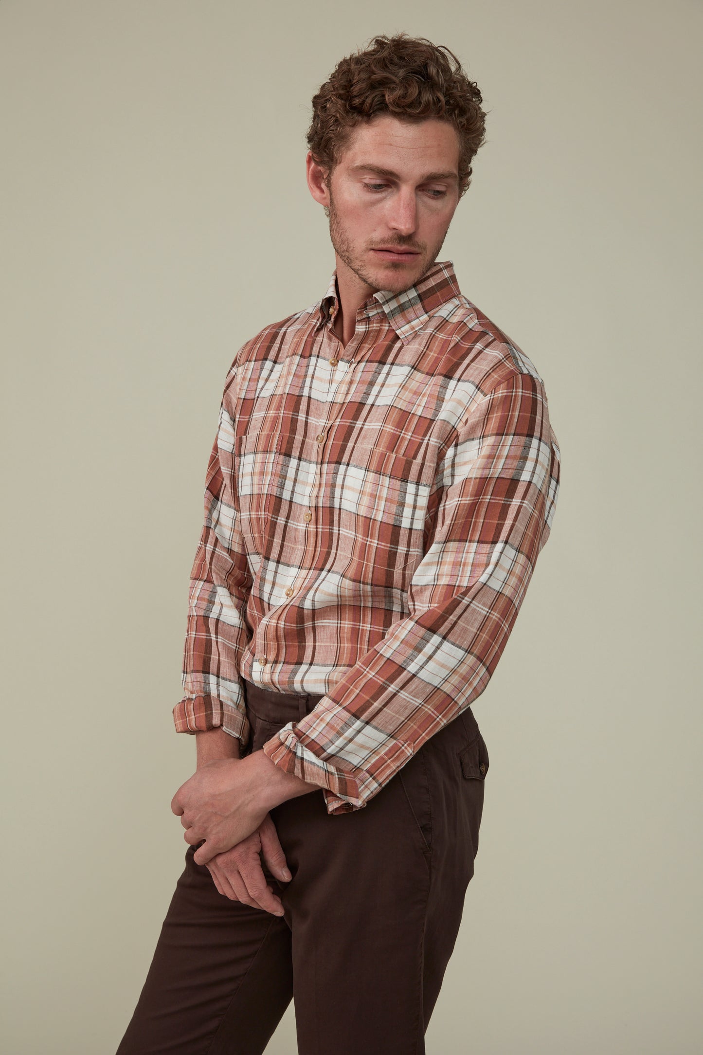 Bronte Check Linen Shirt - Maxlin Coffee - Very limited