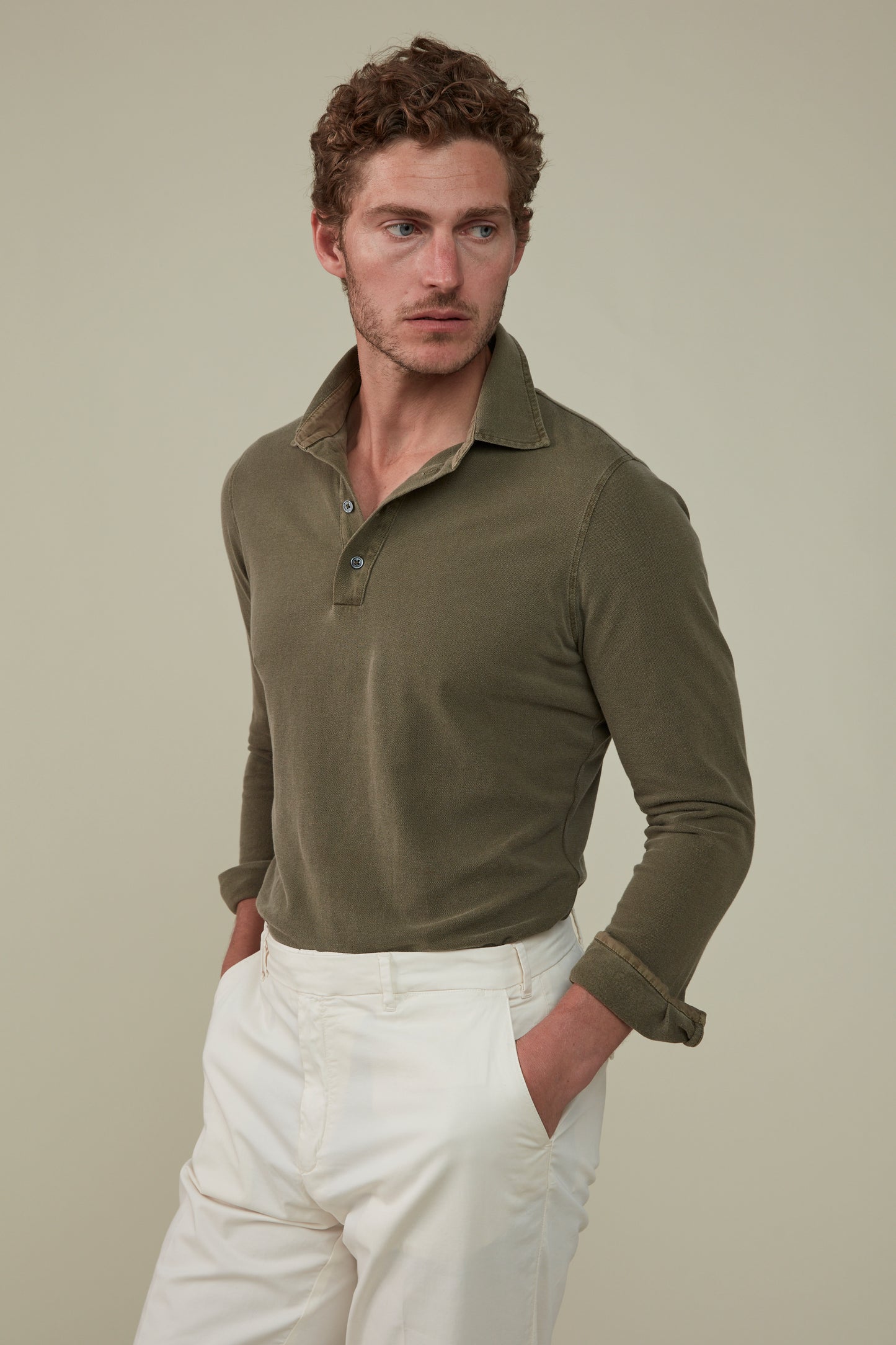 Hastings Long Sleeved Polo - Garment-Dyed Olive
