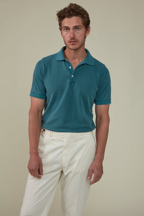 Rosebud Short Sleeved Polo - Garment-Dyed Petrol