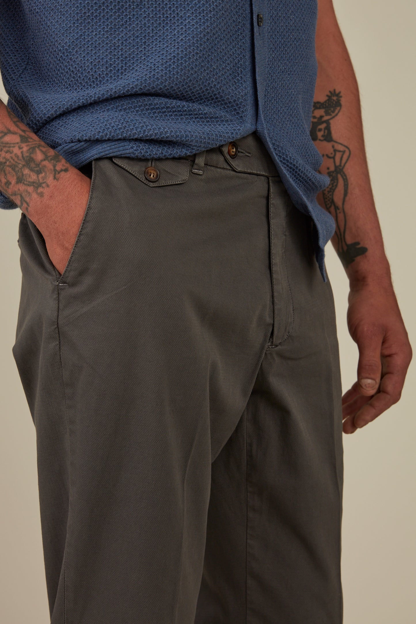 Textured Cotton Chino - Grey