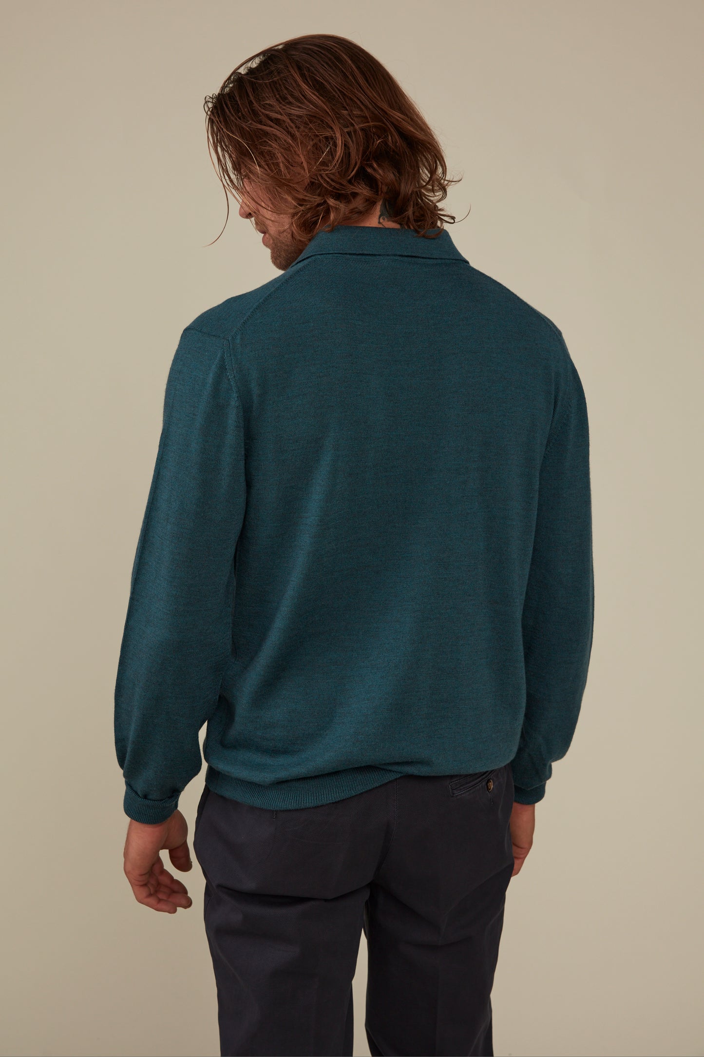 Daylesford Merino Long Sleeved Polo - Petrol