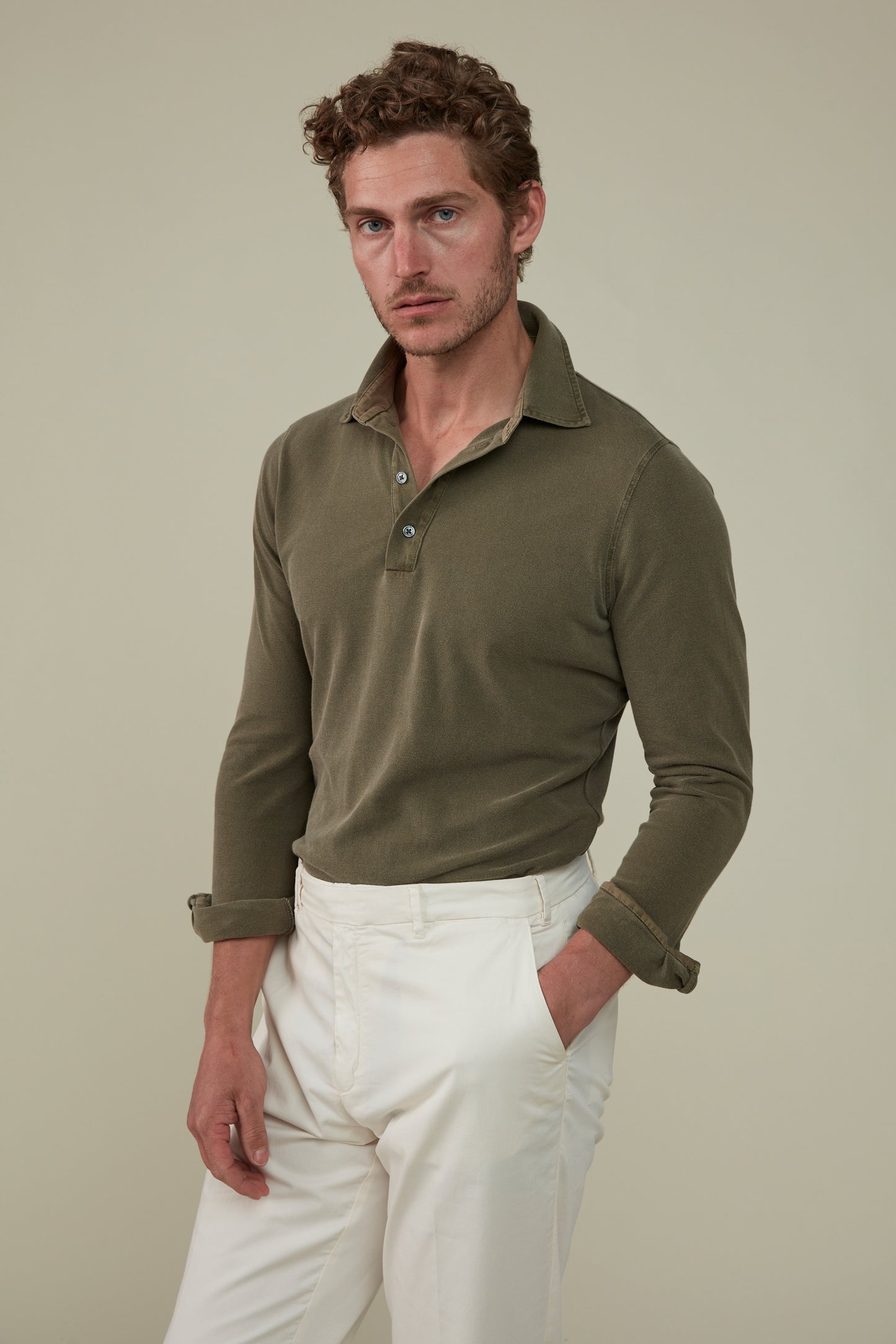 Hastings Long Sleeved Polo - Garment-Dyed Olive