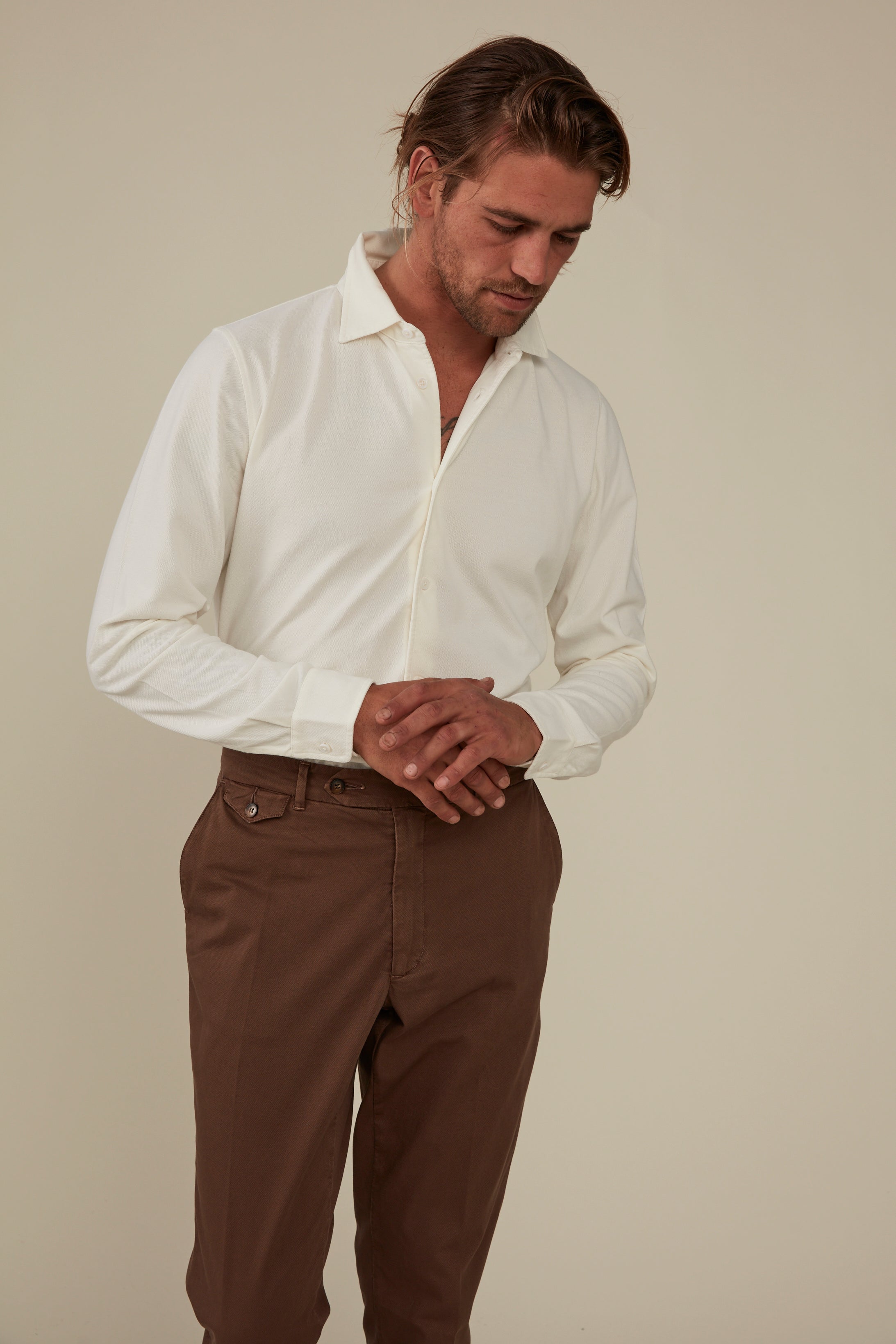 Noosa Long Sleeved Pique Cotton Shirt - Cumulus