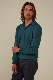Daylesford Merino Long Sleeved Polo - Petrol