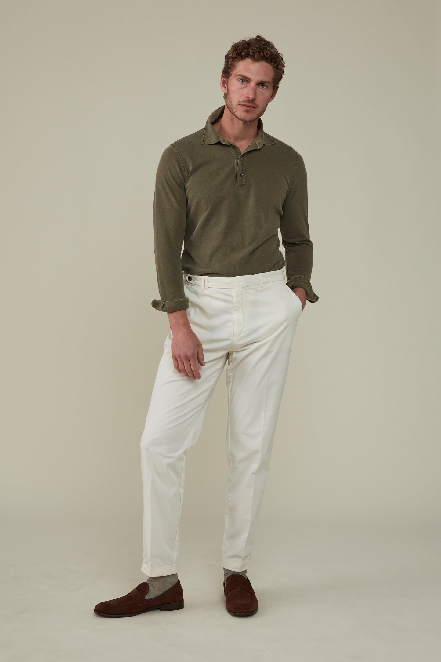 Hastings Long Sleeved Polo - Garment-Dyed Olive