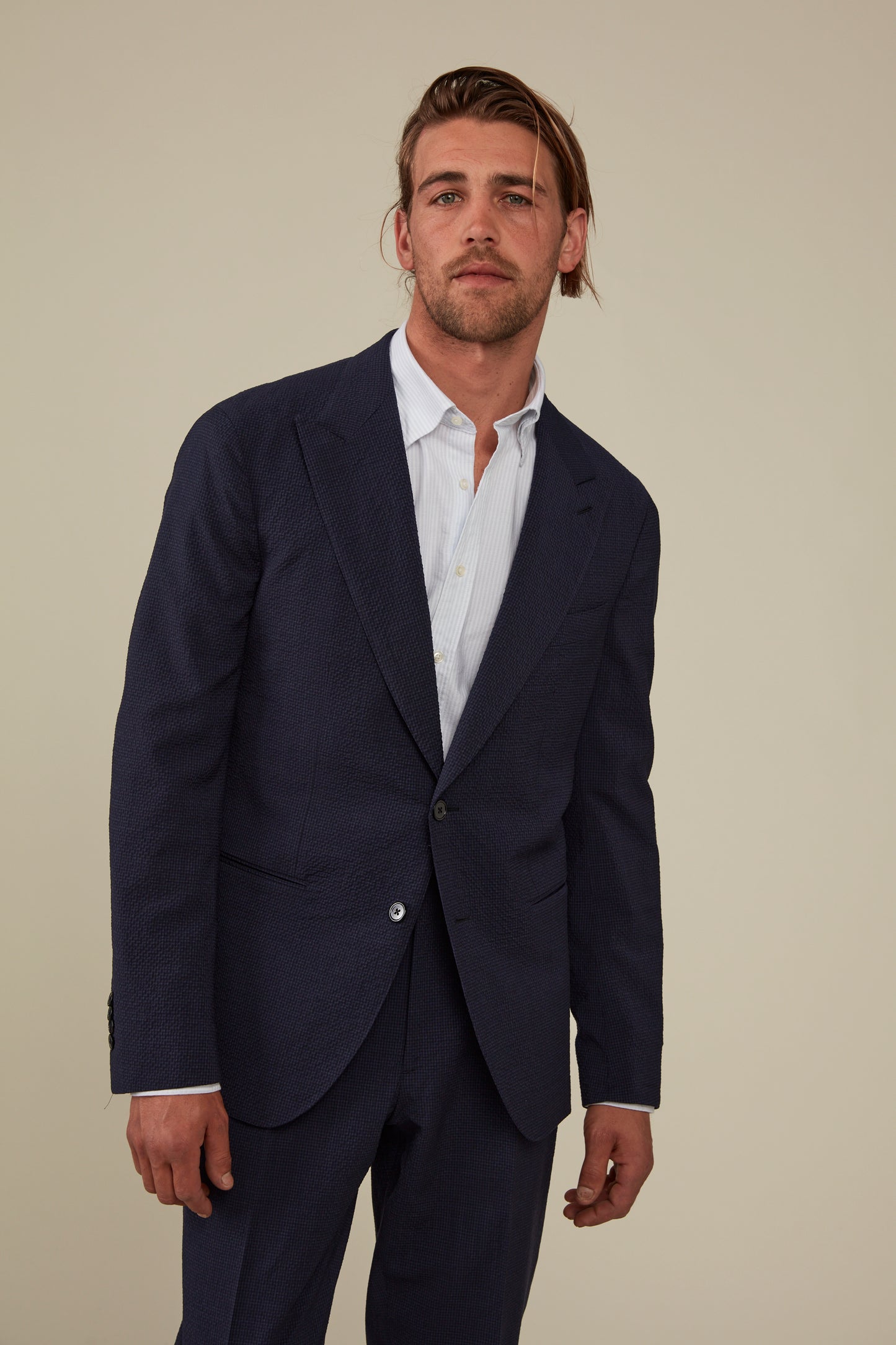 Commute-proof Architect Blazer - Dark Navy Wool Seersucker