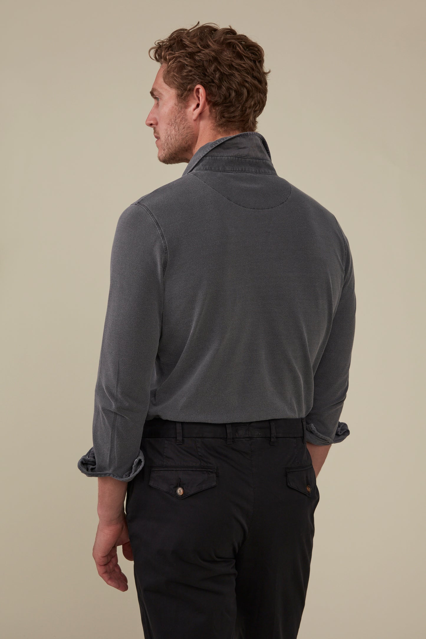 Hastings Long Sleeved Polo - Garment-Dyed Charcoal
