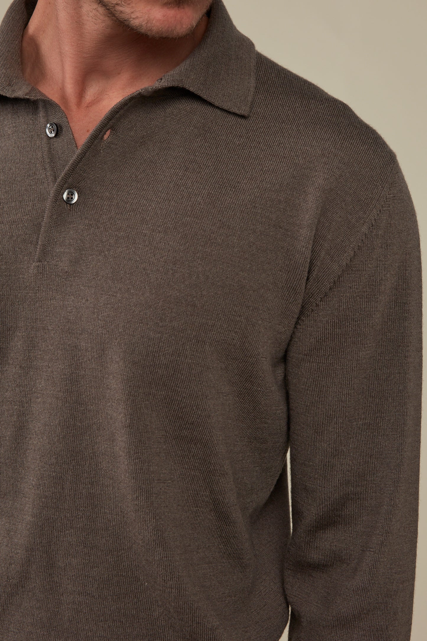 Daylesford Merino Long Sleeved Polo - Almond