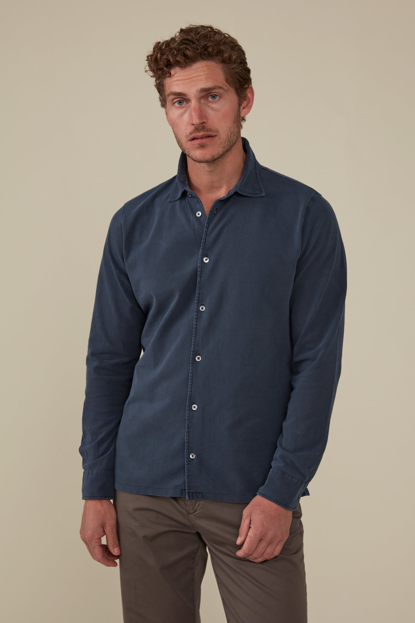 Noosa Long Sleeved Pique Cotton Shirt- Graphite