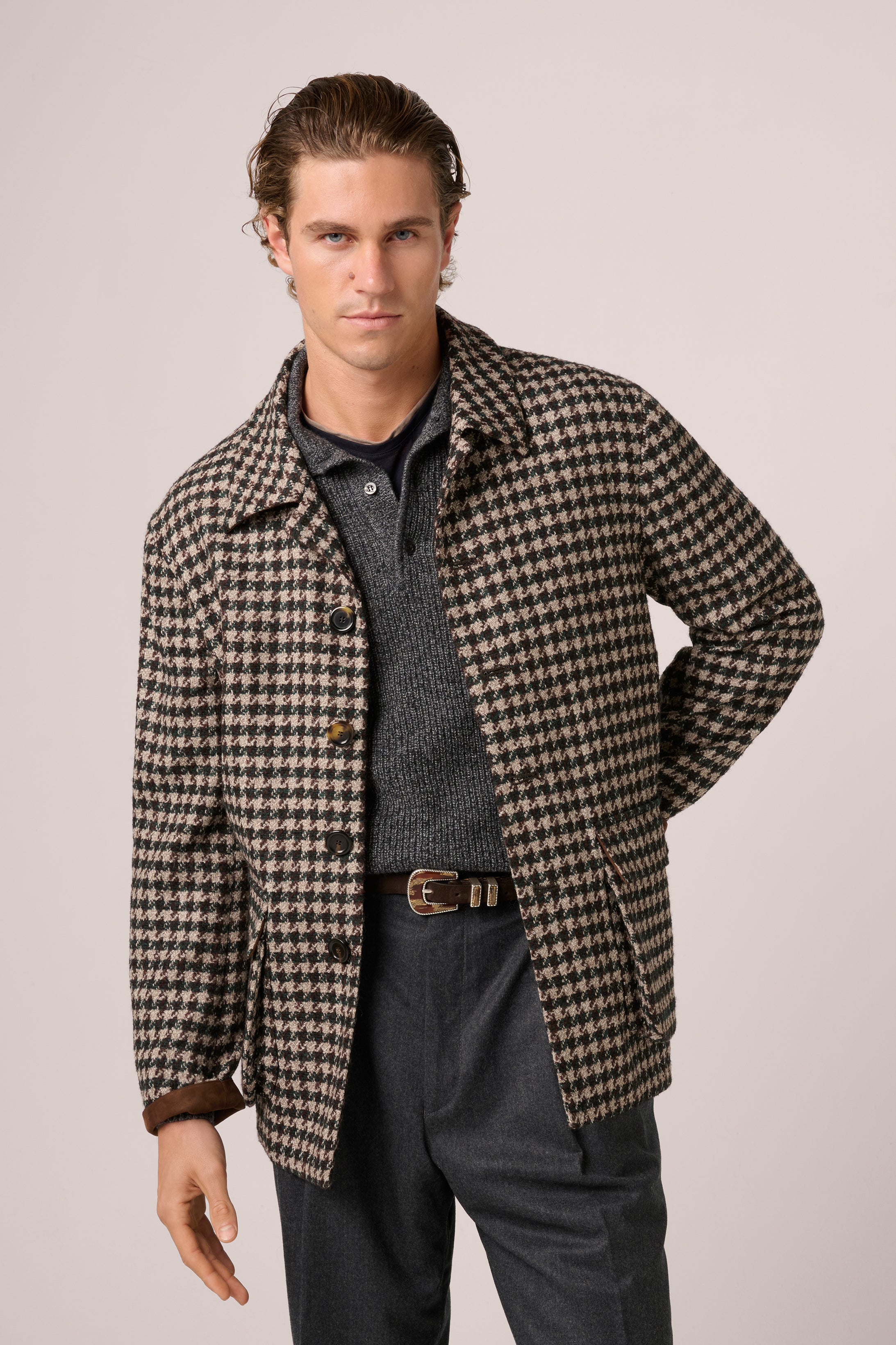 ジャケット・アウター rito structure GRID-PATTERN DUFFLE COAT Fitzroy Chore Jacket - Wool & Alpaca - Green, Brown, Sand