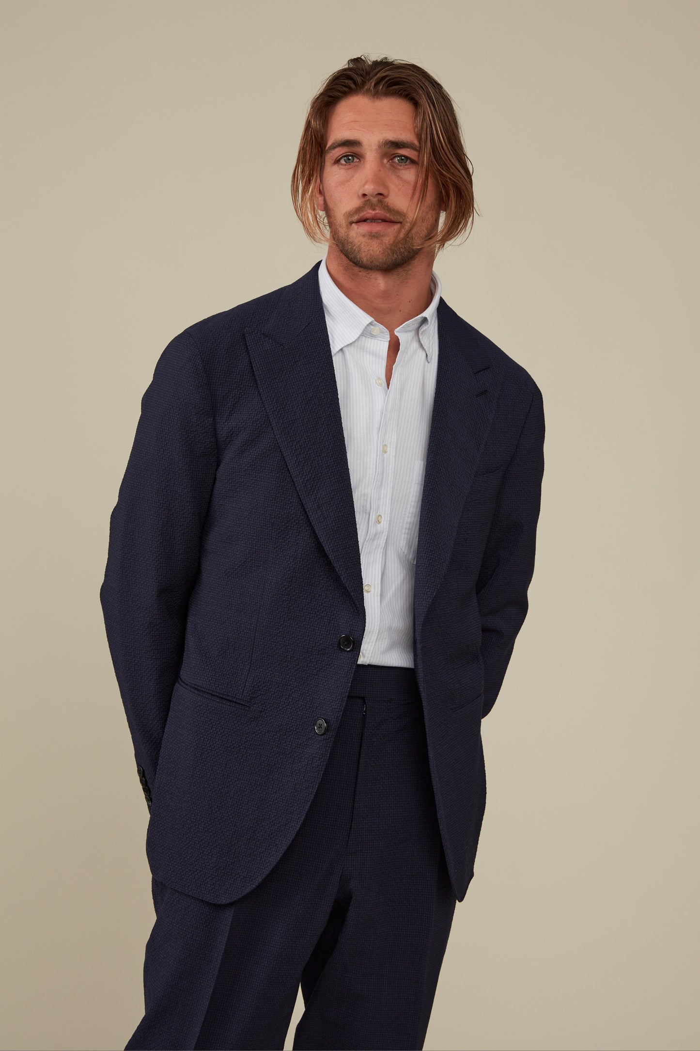 Commute-proof Architect Blazer - Dark Navy Wool Seersucker