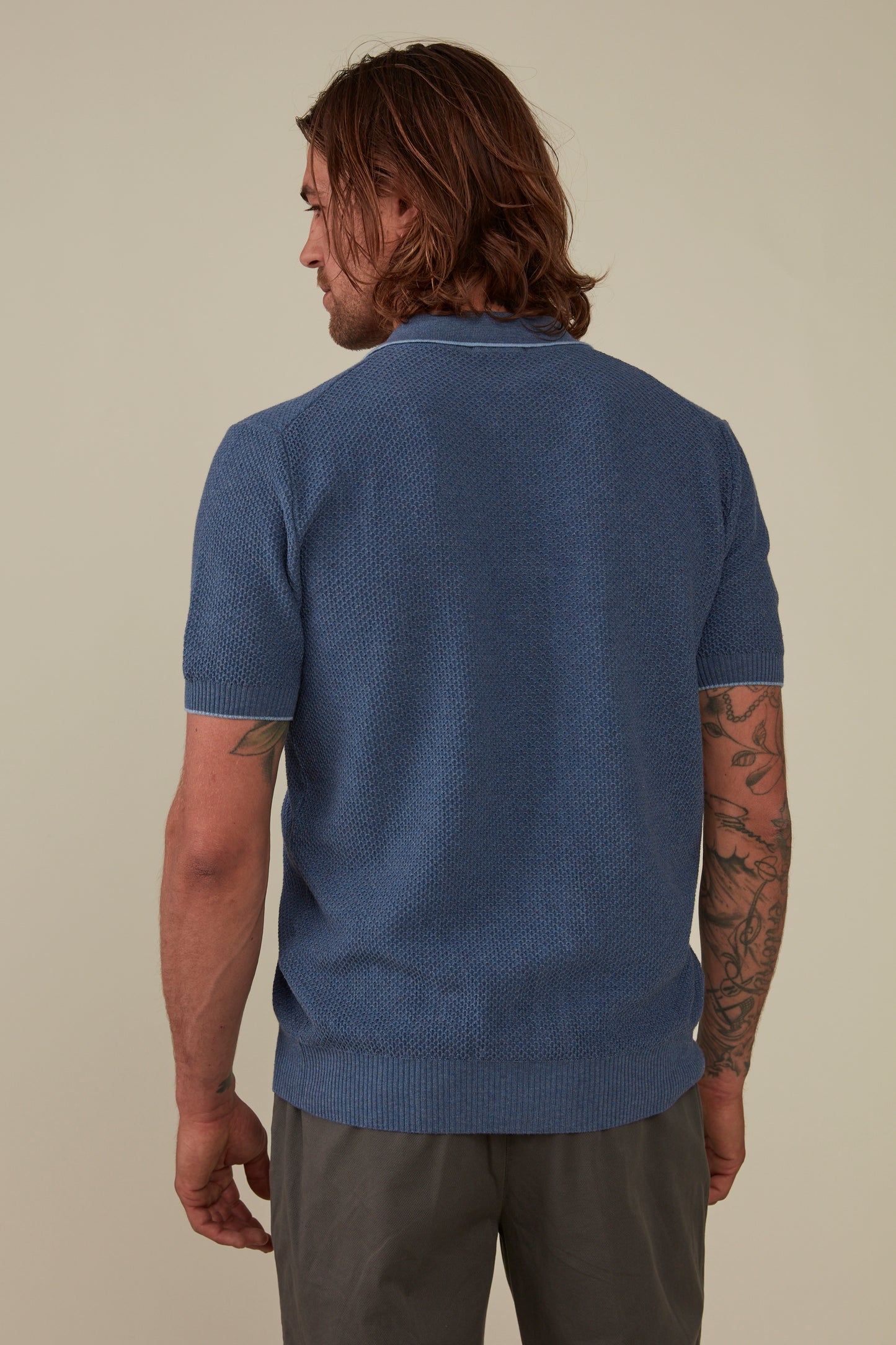 Bellarine Short Sleeved Waffle Knit Polo - Ocean