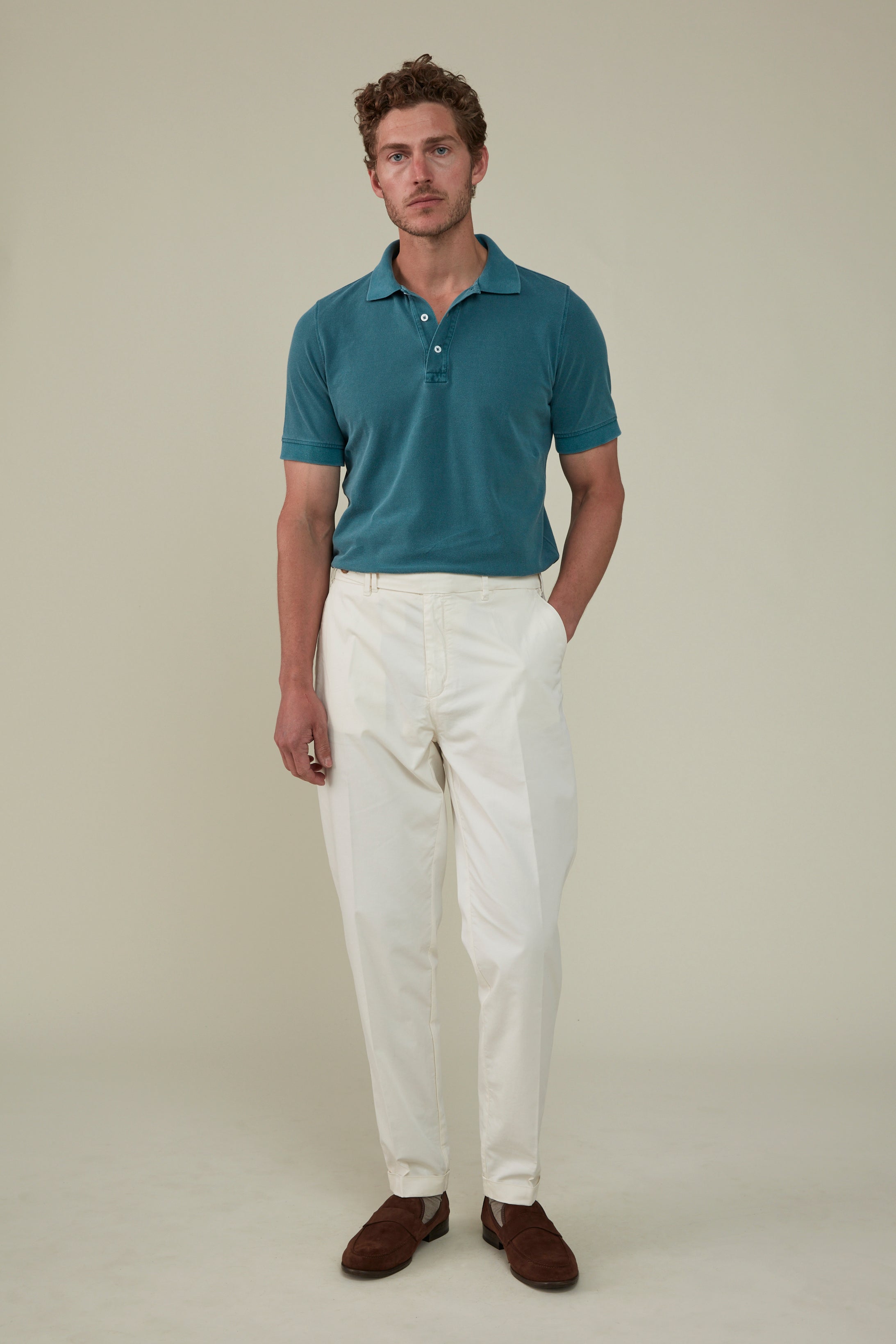 Rosebud Short Sleeved Polo - Garment-Dyed Petrol