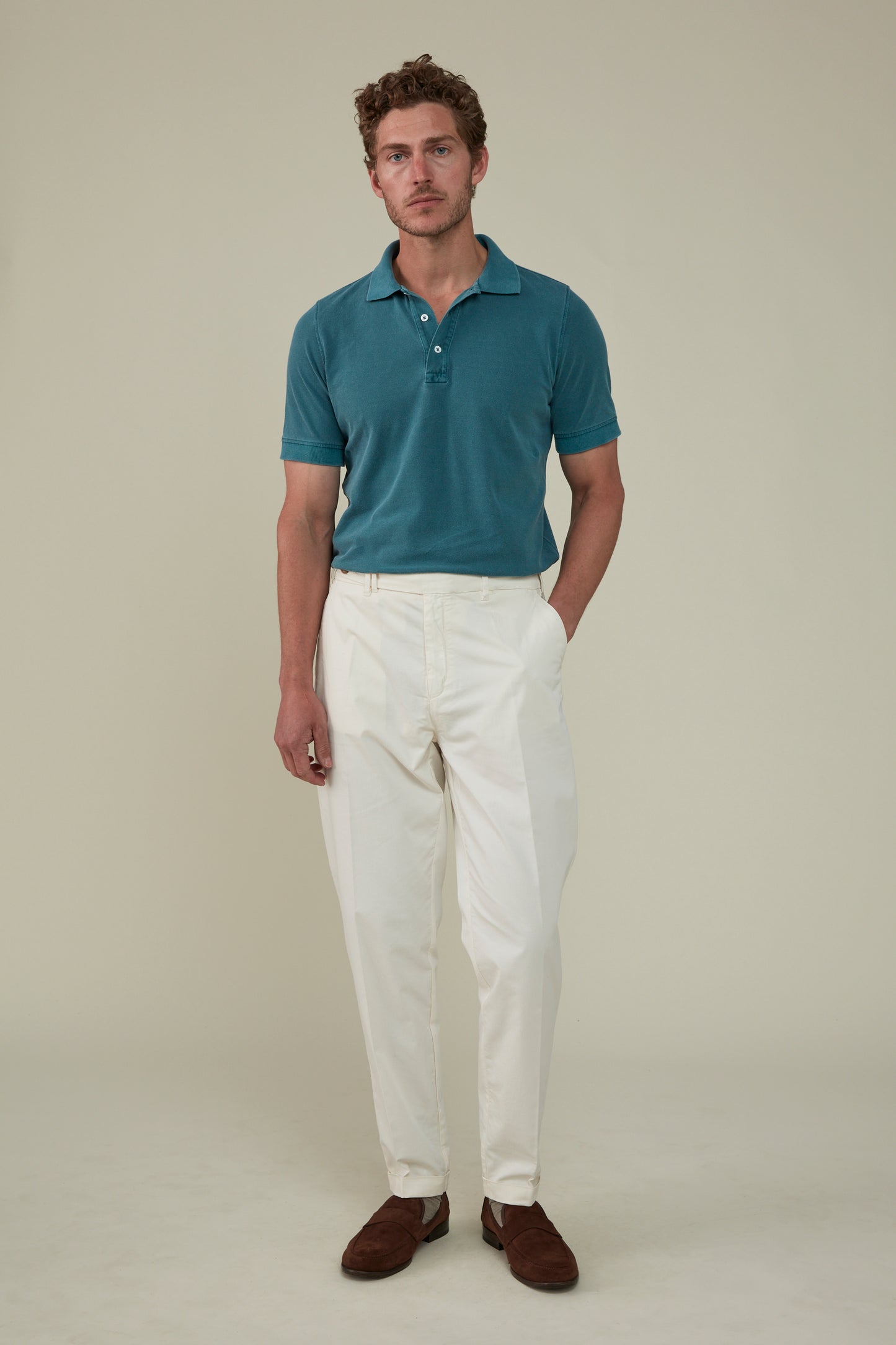 Rosebud Short Sleeved Polo - Garment-Dyed Petrol