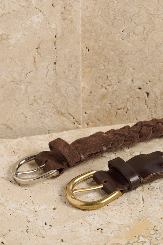 Woven belt - Leather - Chocolate/Gold