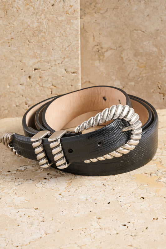 Black Lizard Print Belt