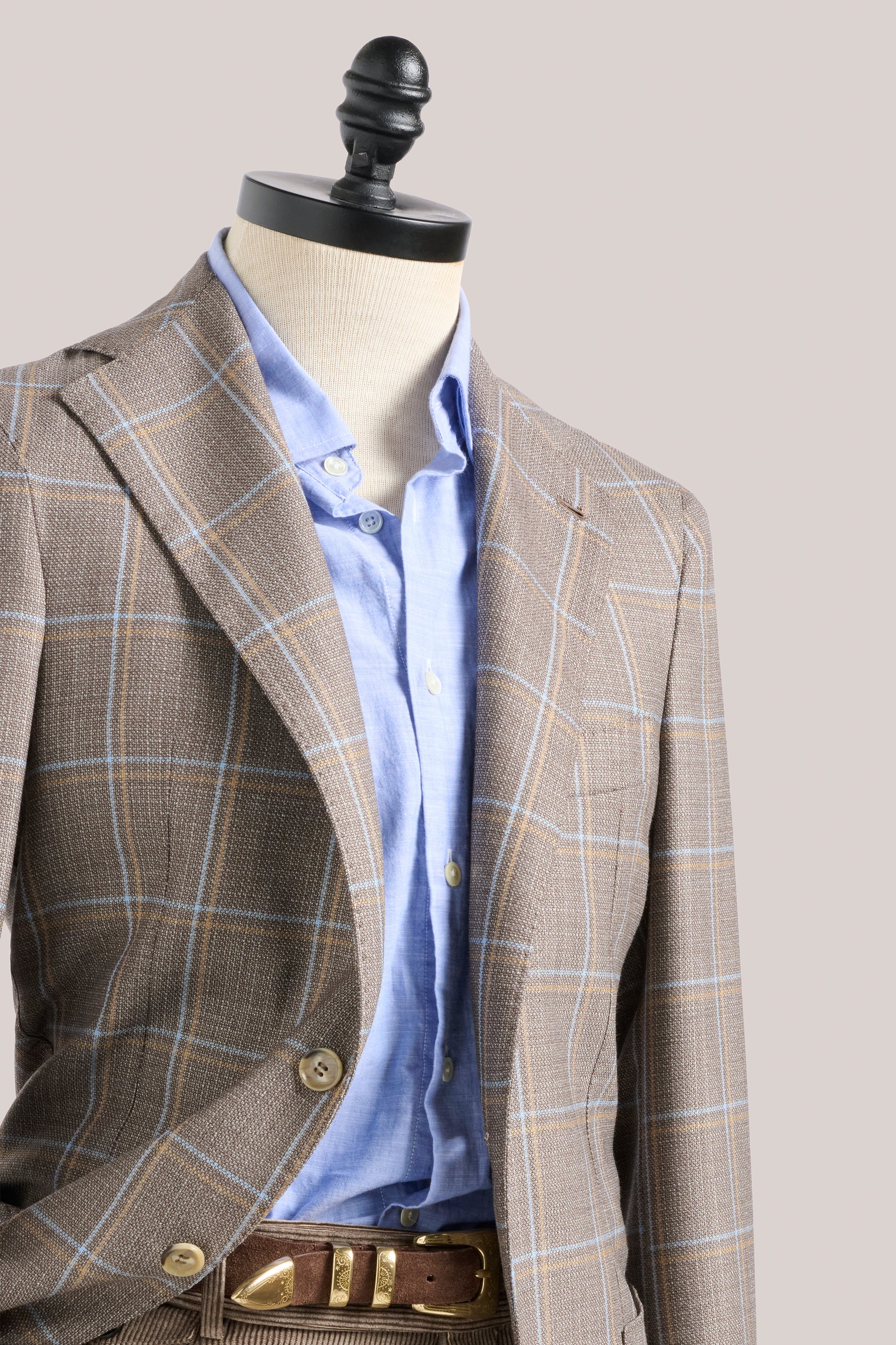 Naples Blazer - Wool - Taupe/Baby Blue & Ochre Check
