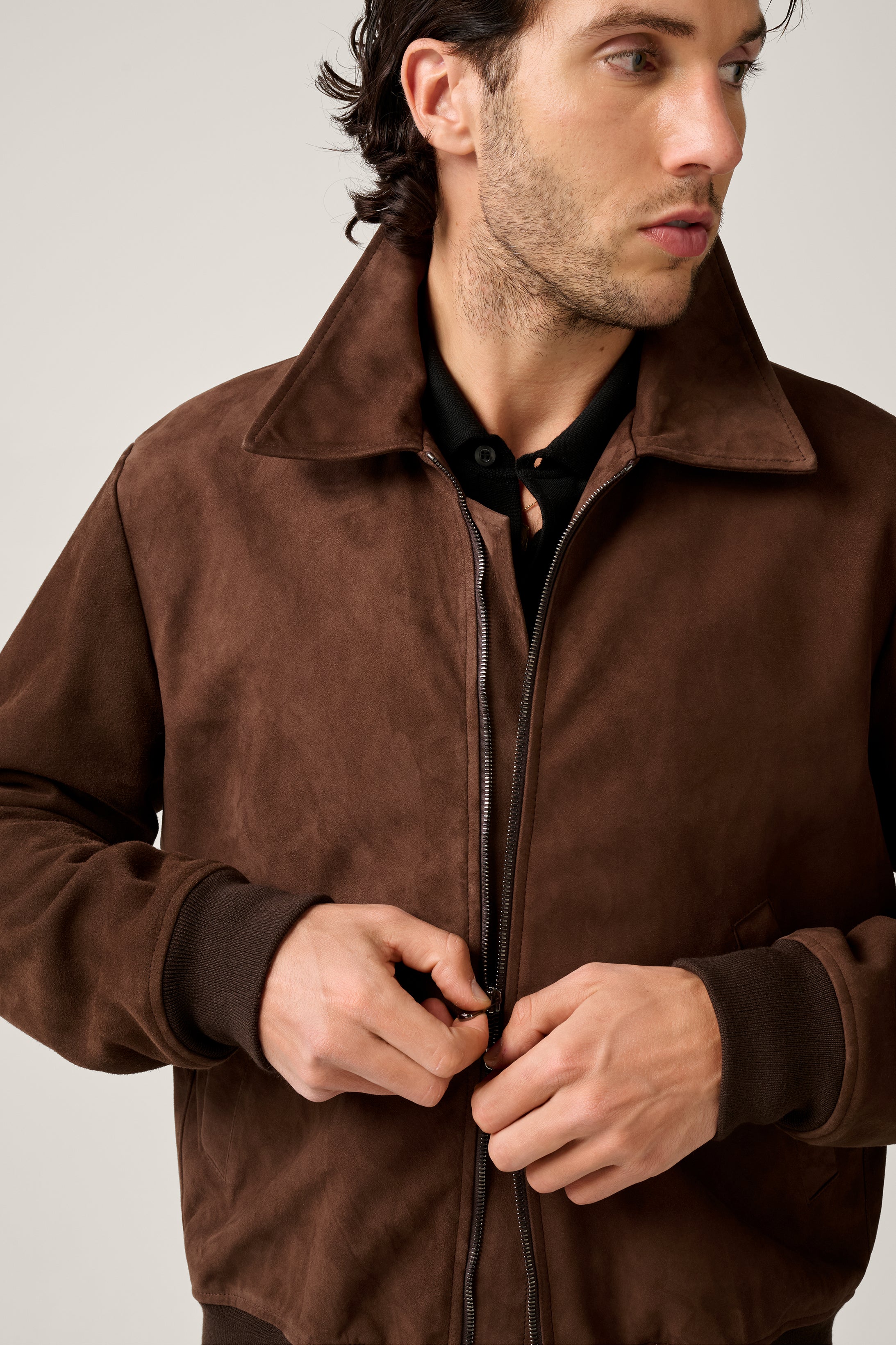 Suede Bomber -  Walnut