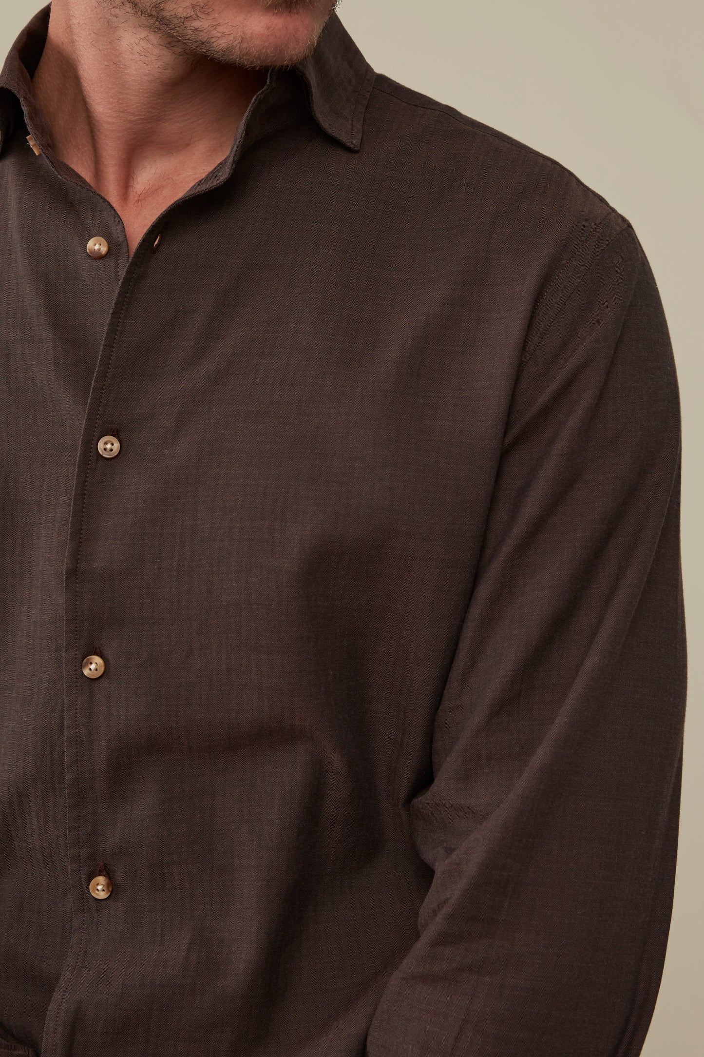 Fenner Cutaway Shirt: Chocolate Herringbone