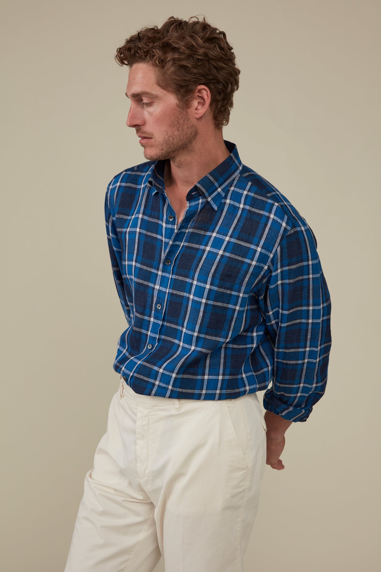 Bronte Check Linen Shirt - Malibu Blue