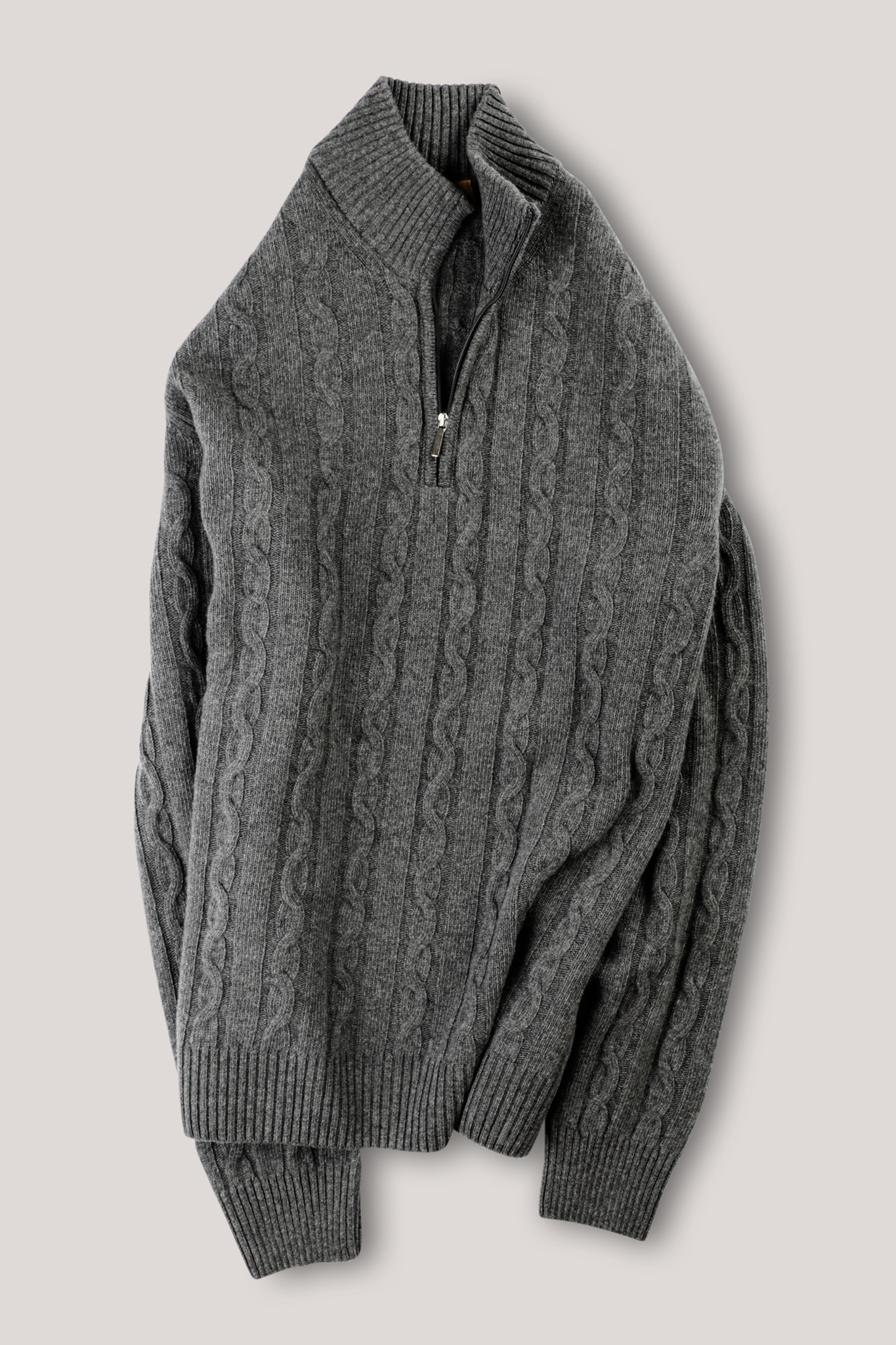 Heathcote Wool/Cashmere Zip Cable Knit - Charcoal