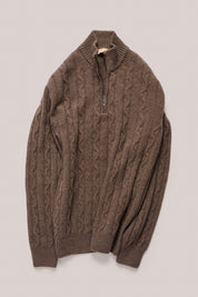 Heathcote Wool/Cashmere Zip Cable Knit - Coffee