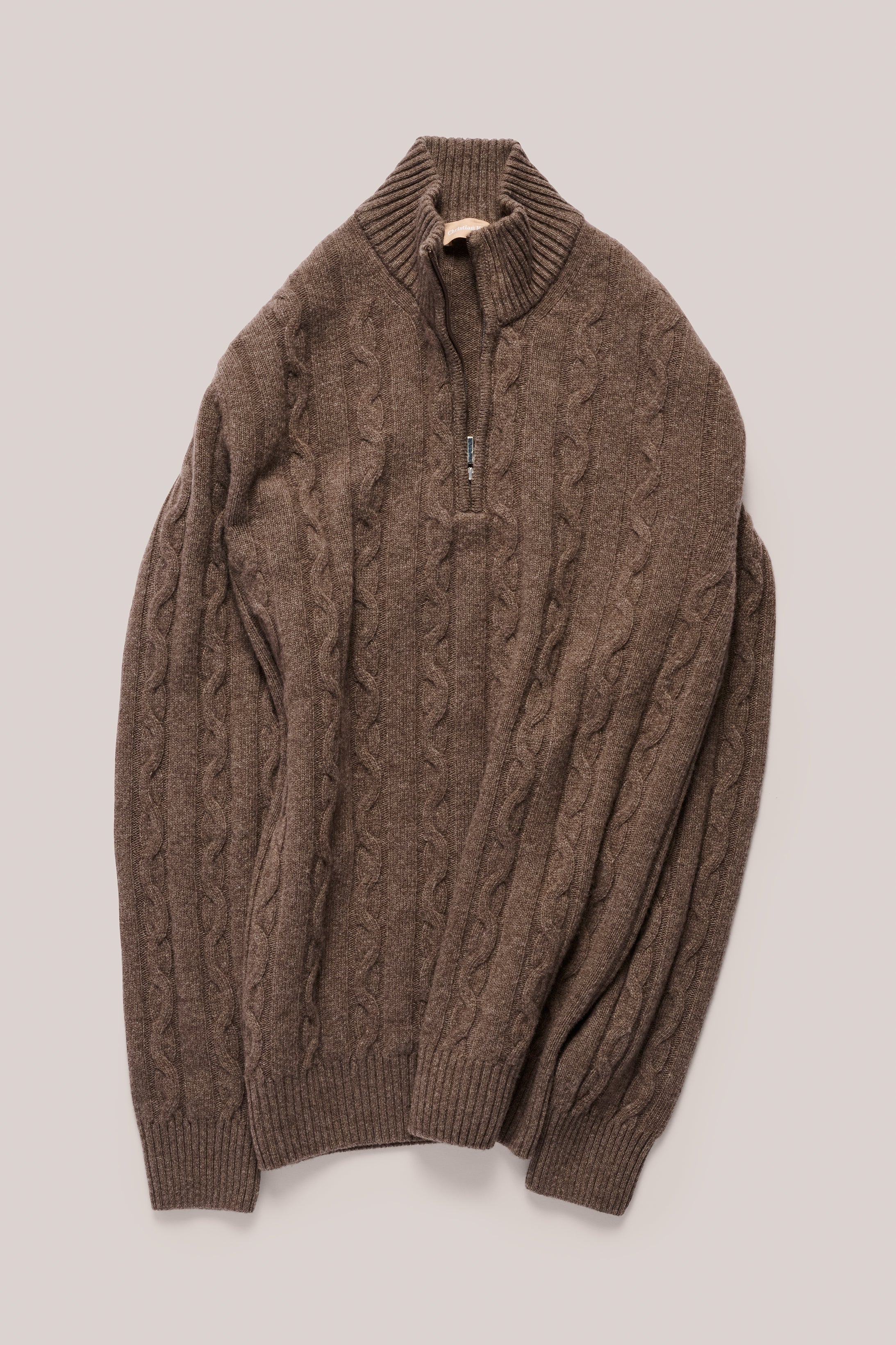 Heathcote Wool/Cashmere Zip Cable Knit - Coffee