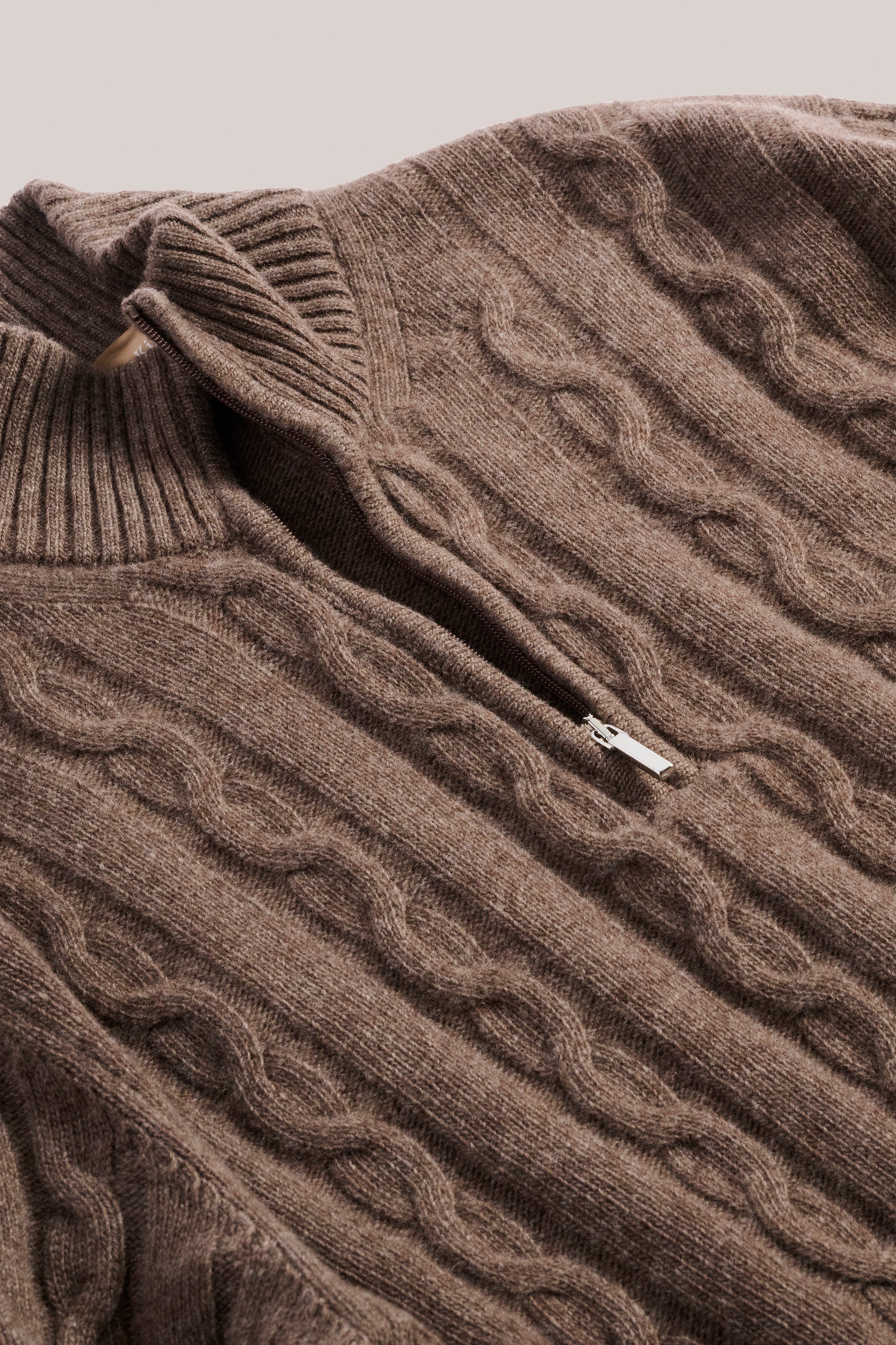 Heathcote Wool/Cashmere Zip Cable Knit - Coffee