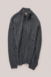 Heathcote Wool/Cashmere Zip Cable Knit - Charcoal