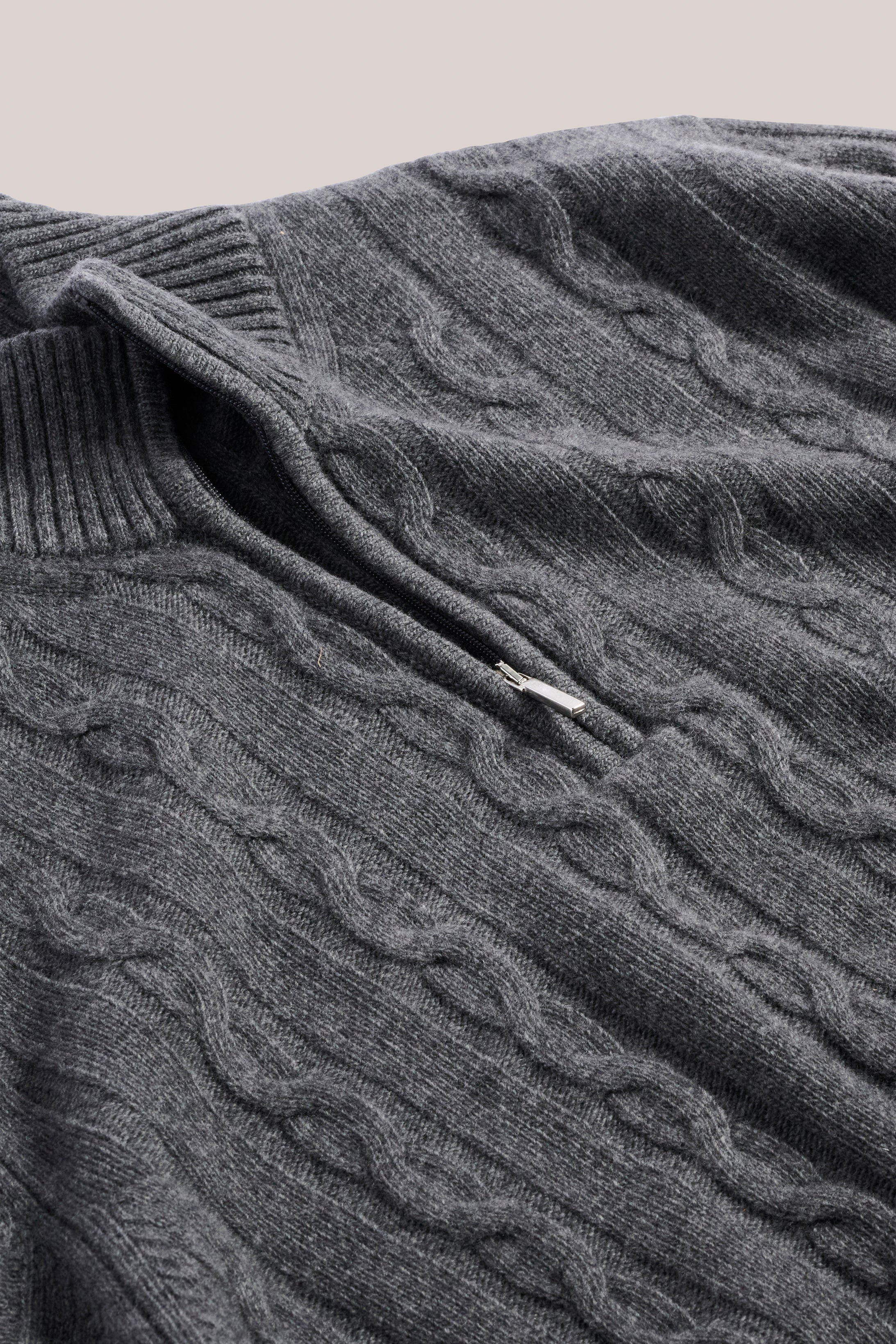 Heathcote Wool/Cashmere Zip Cable Knit - Charcoal