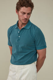 Rosebud Short Sleeved Polo - Garment-Dyed Petrol