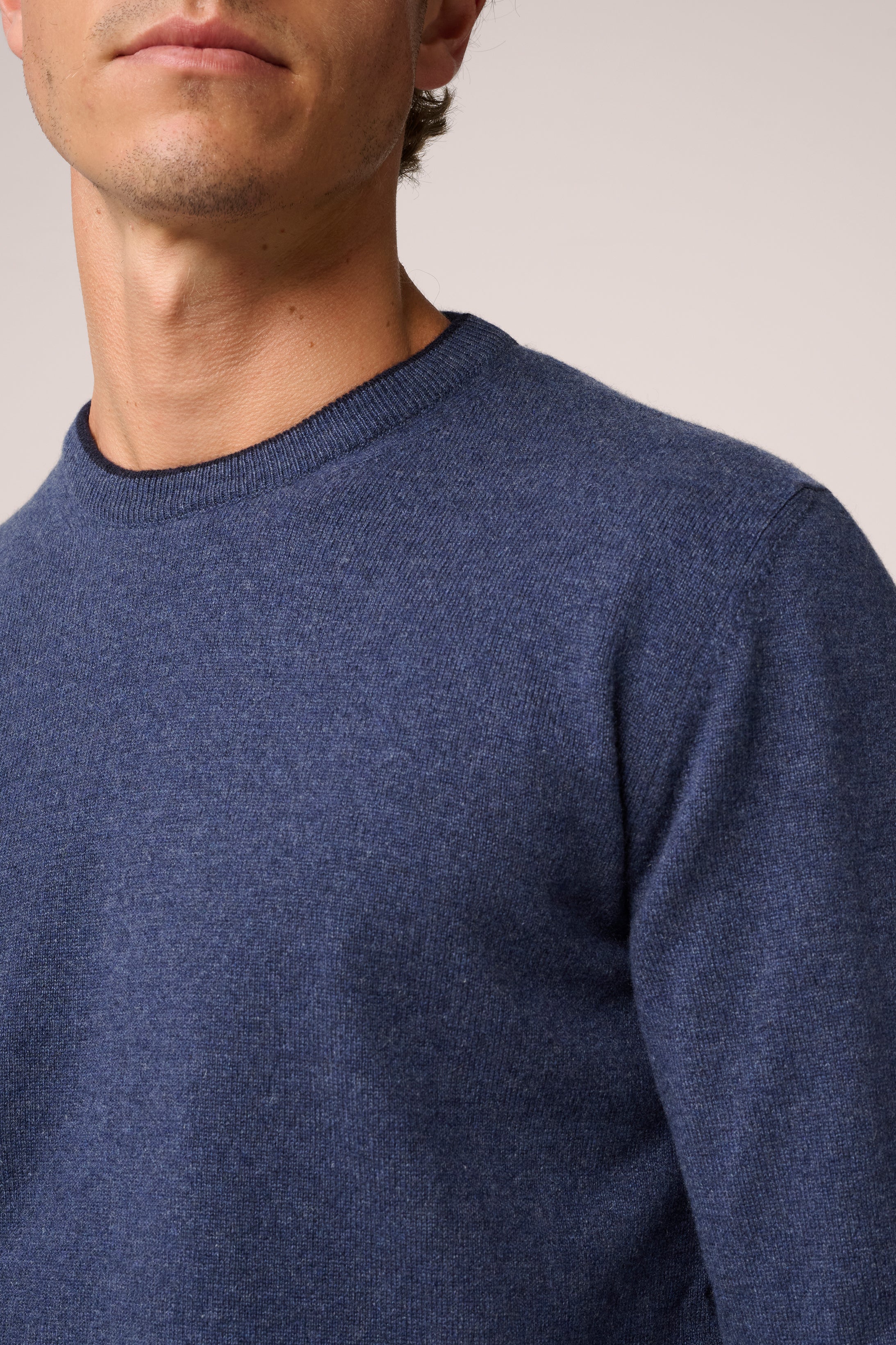 Crew Neck Knit Sweater - Cashmere - Indigo Blue